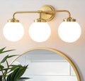 3-Light Gold Bathroom Vanity Light with Opal Glass Shades