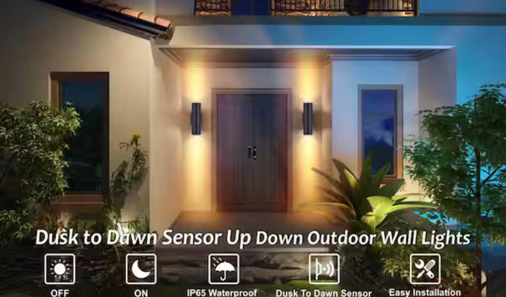 LED Black Dusk to Dawn Outdoor Cylinder Wall Lantern Sconce