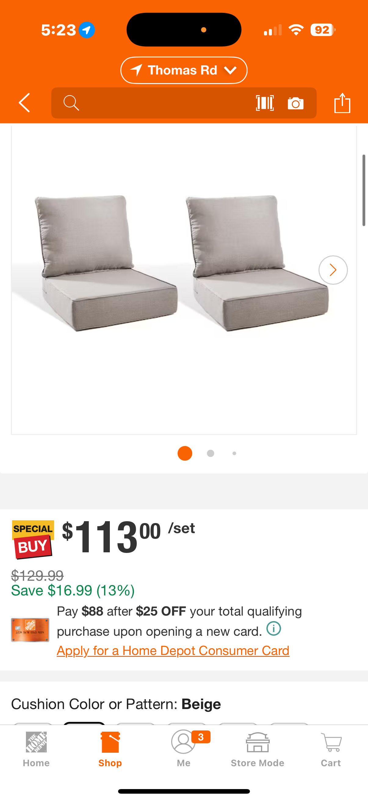 22 in., x 24 in., x 6 in. Outdoor Chair Cushion in Beige