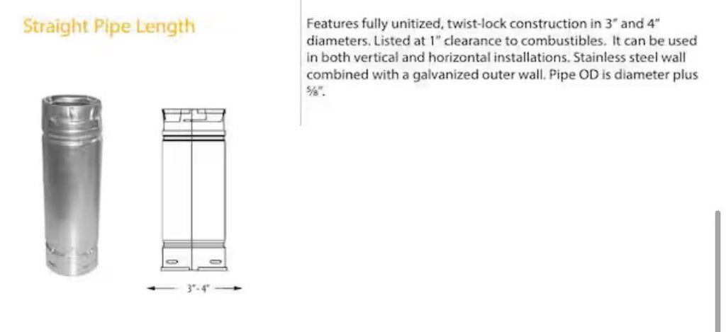 4in. Diameter X 24in Double-Wall Chimney Stove Pipe .