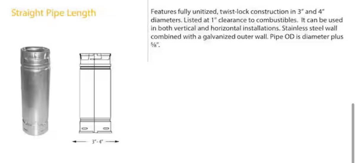 4in. Diameter X 24in Double-Wall Chimney Stove Pipe .