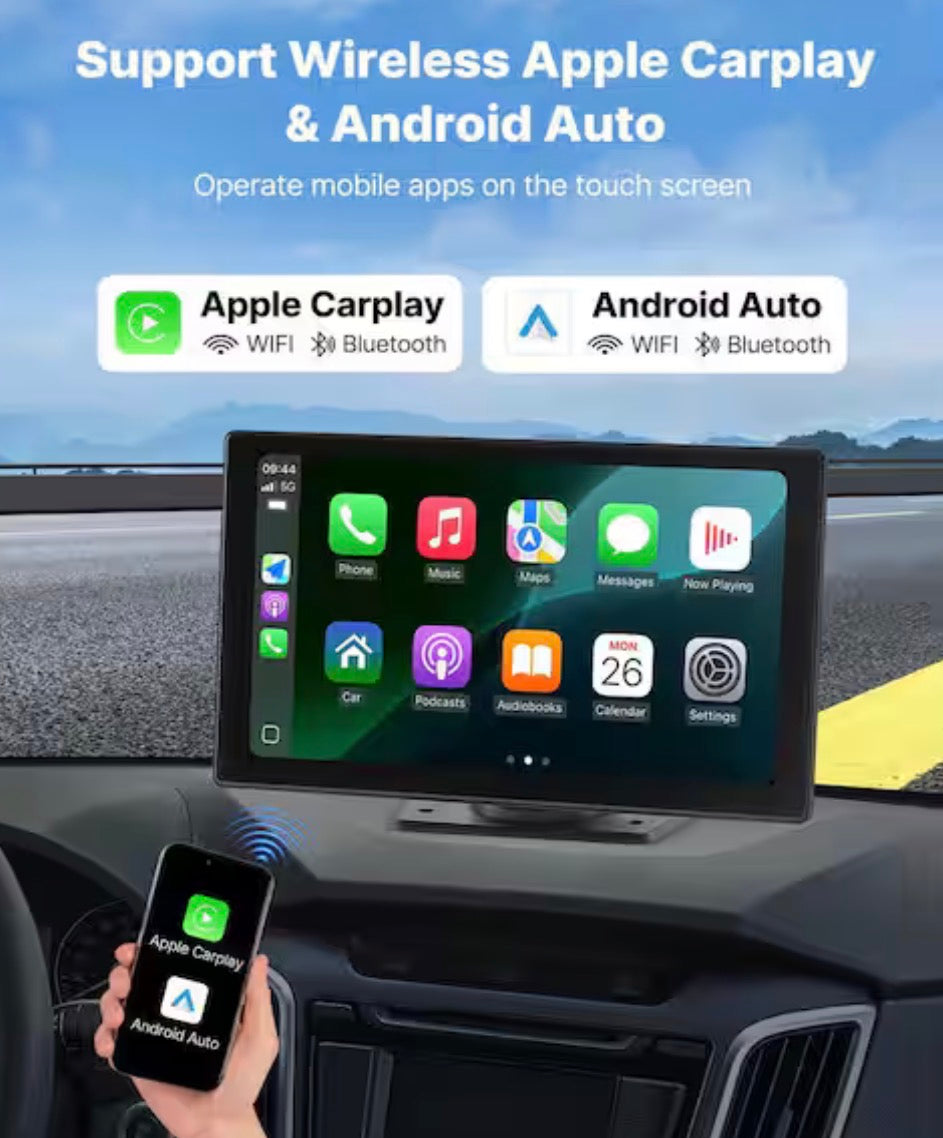 9-in. HD Portable Screen Wireless Car Stereo with rear camera for parking