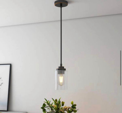 1-Light Oil Rubbed Bronze Mini Pendant with Clear Glass Shade