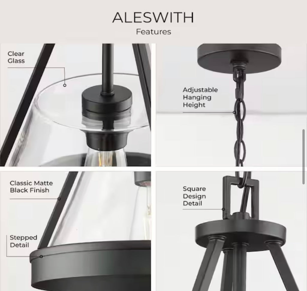 12 in.  Matte Black Rustic Modern Pendant Light