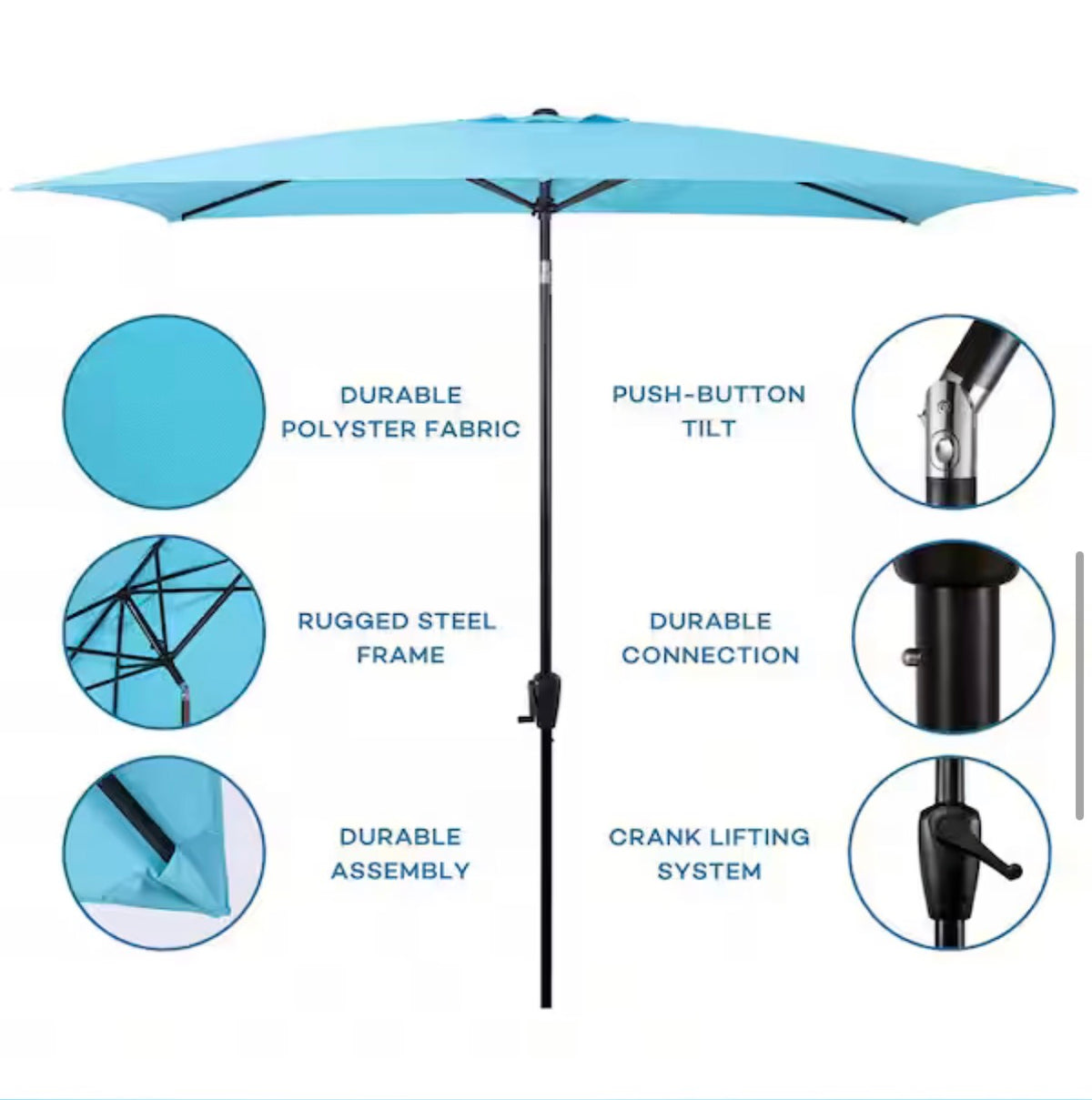 6.6 ft. x 9.8 ft. Rectangular Steel Market Patio Umbrella in Aqua