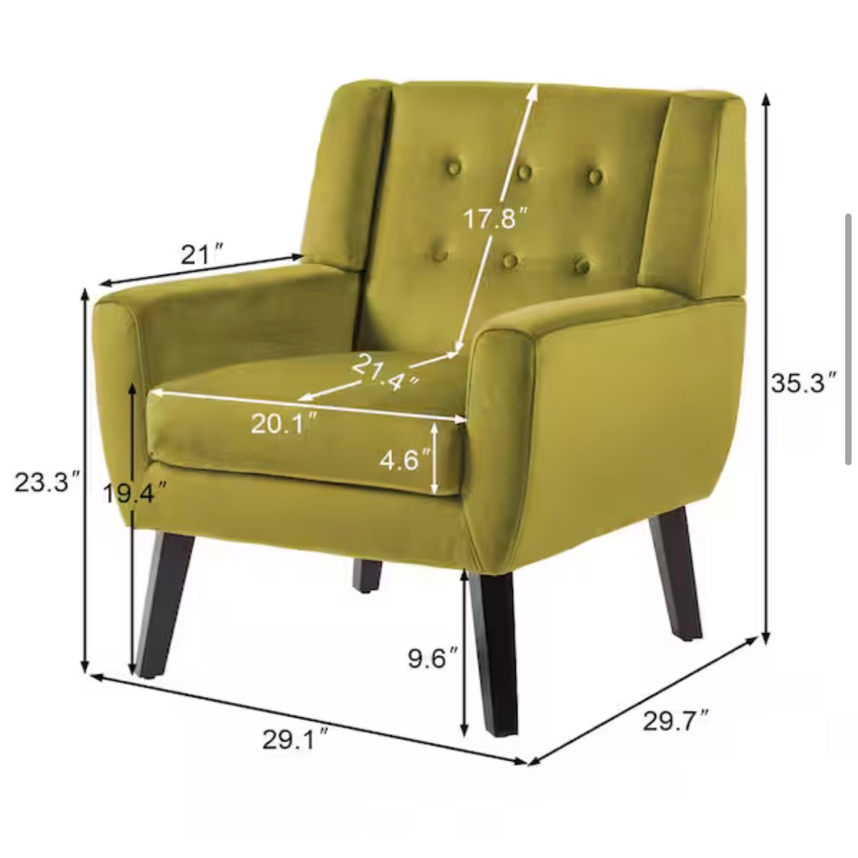 Mid-Century Modern Button Green Velvet Accent Arm Chair (set of 2)