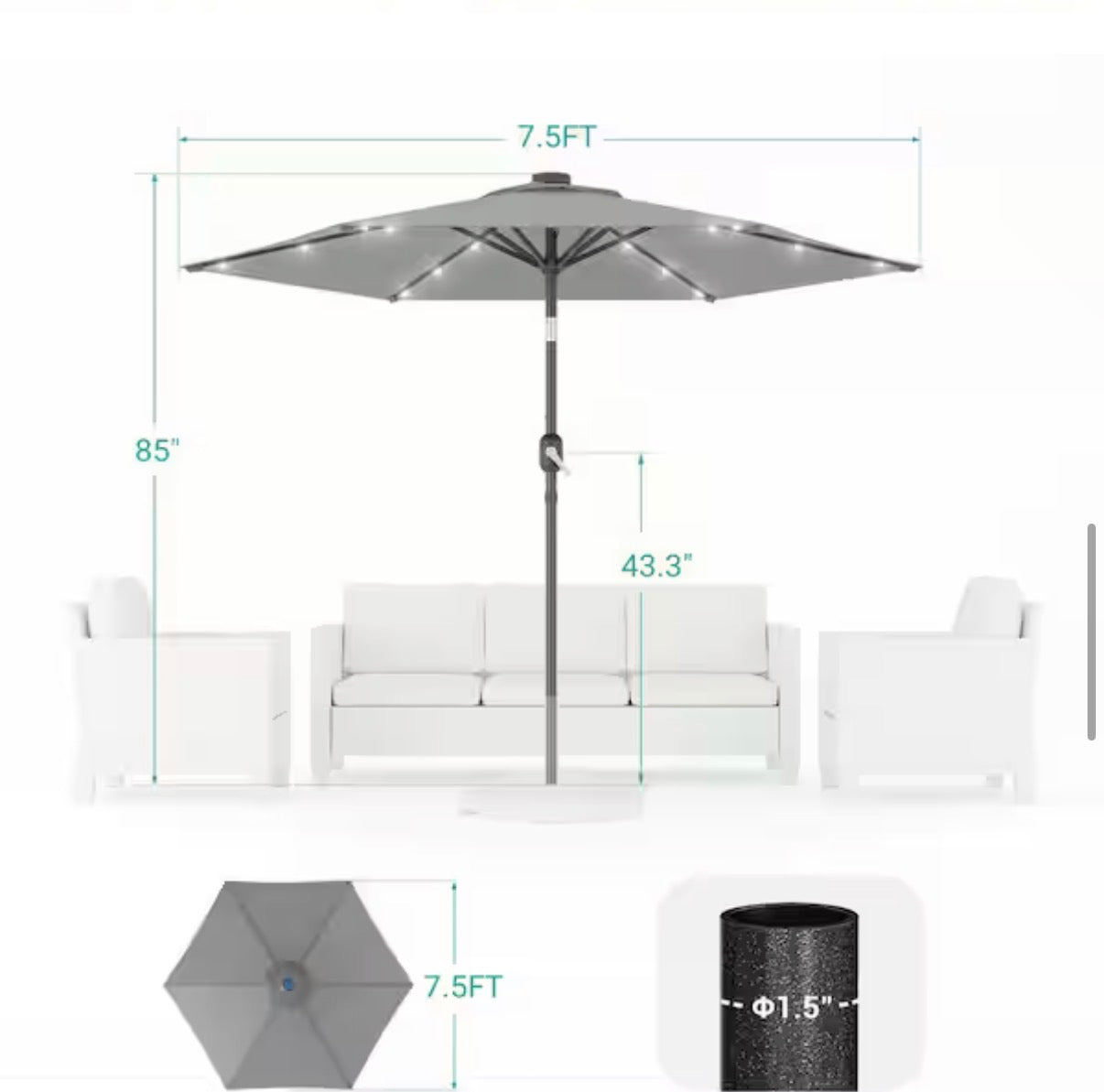 7.5 ft. Solar Lighted LED Patio Market Crank and Tilt Umbrellas