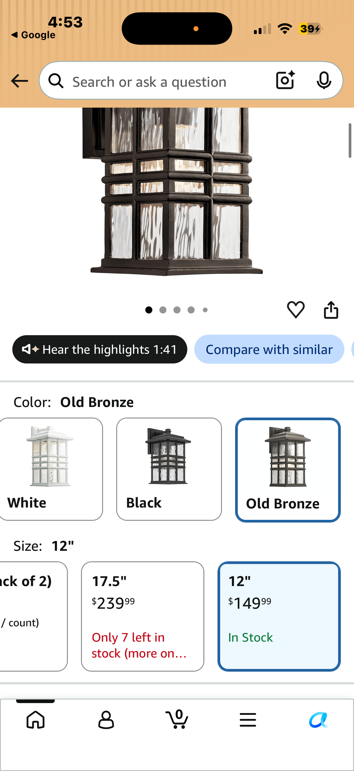 Kichler Beacon Square 1-Light Outdoor Wall Light