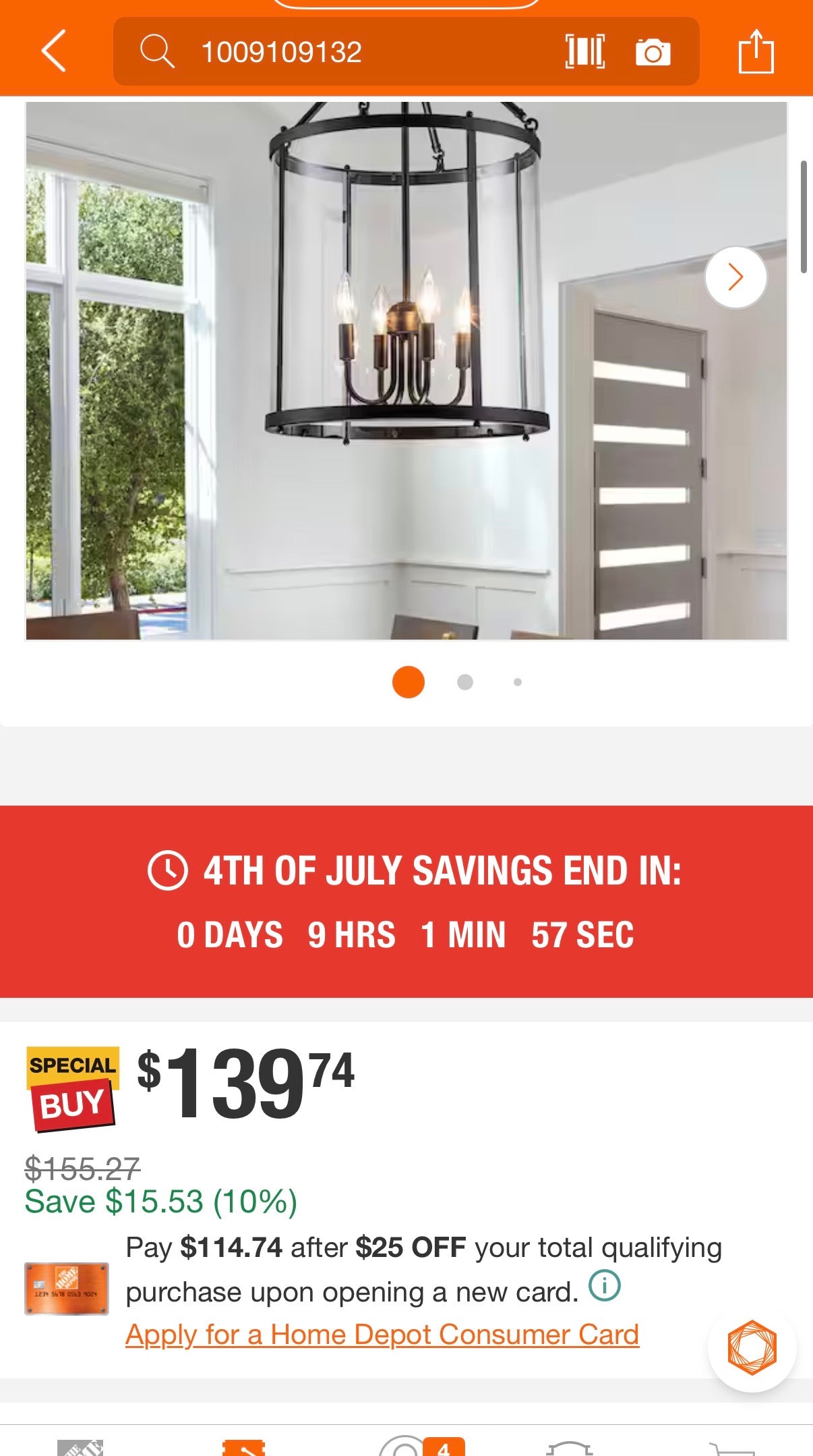 Industrial 4-Light Black Lantern Geometric Chandelier