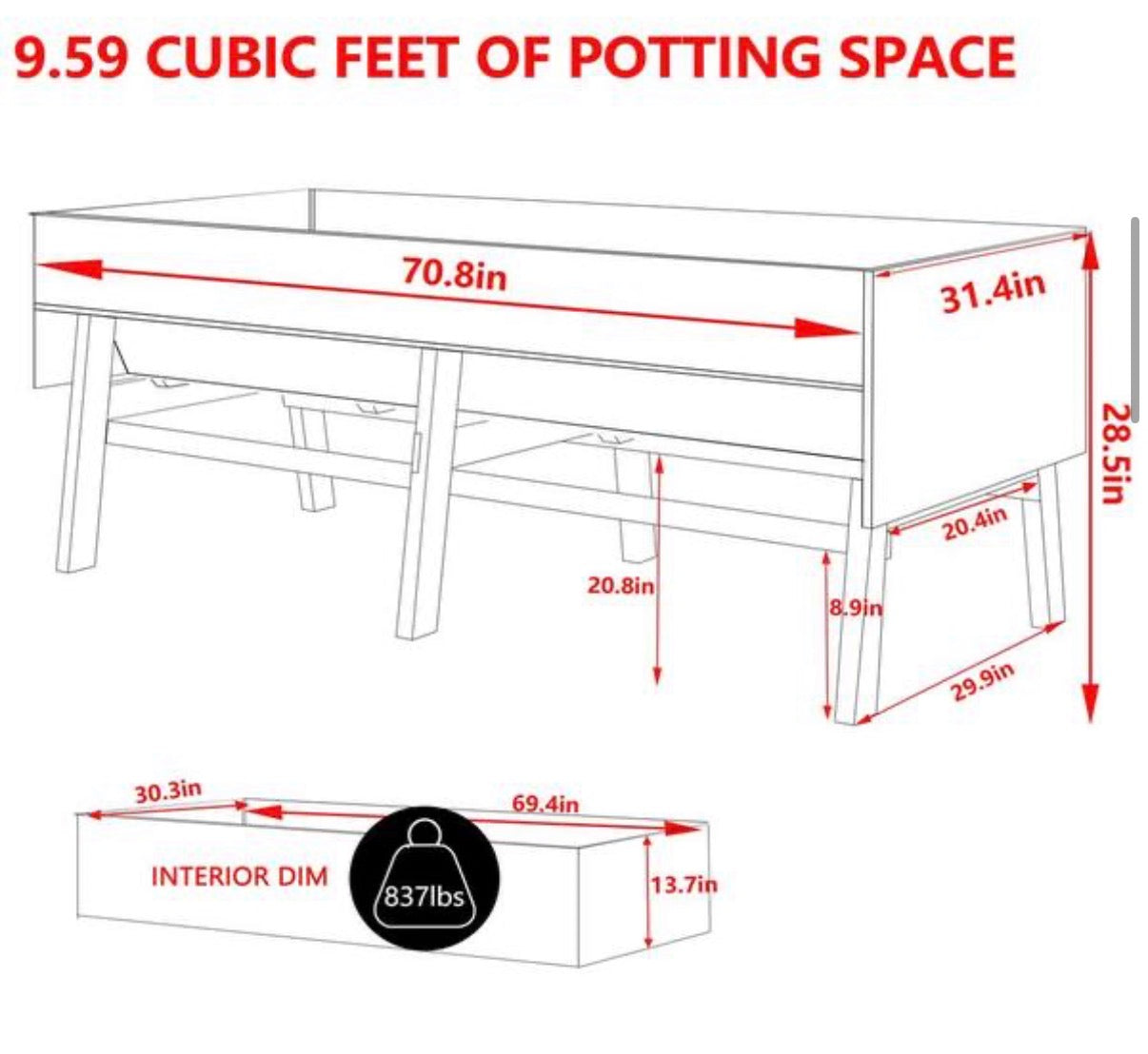 71 in. L Large Cedar Wooden Raised Garden Bed