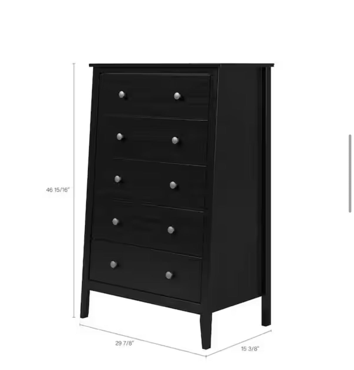 Solid Wood 5-Drawer Dresser 29.92 in. W in Black
