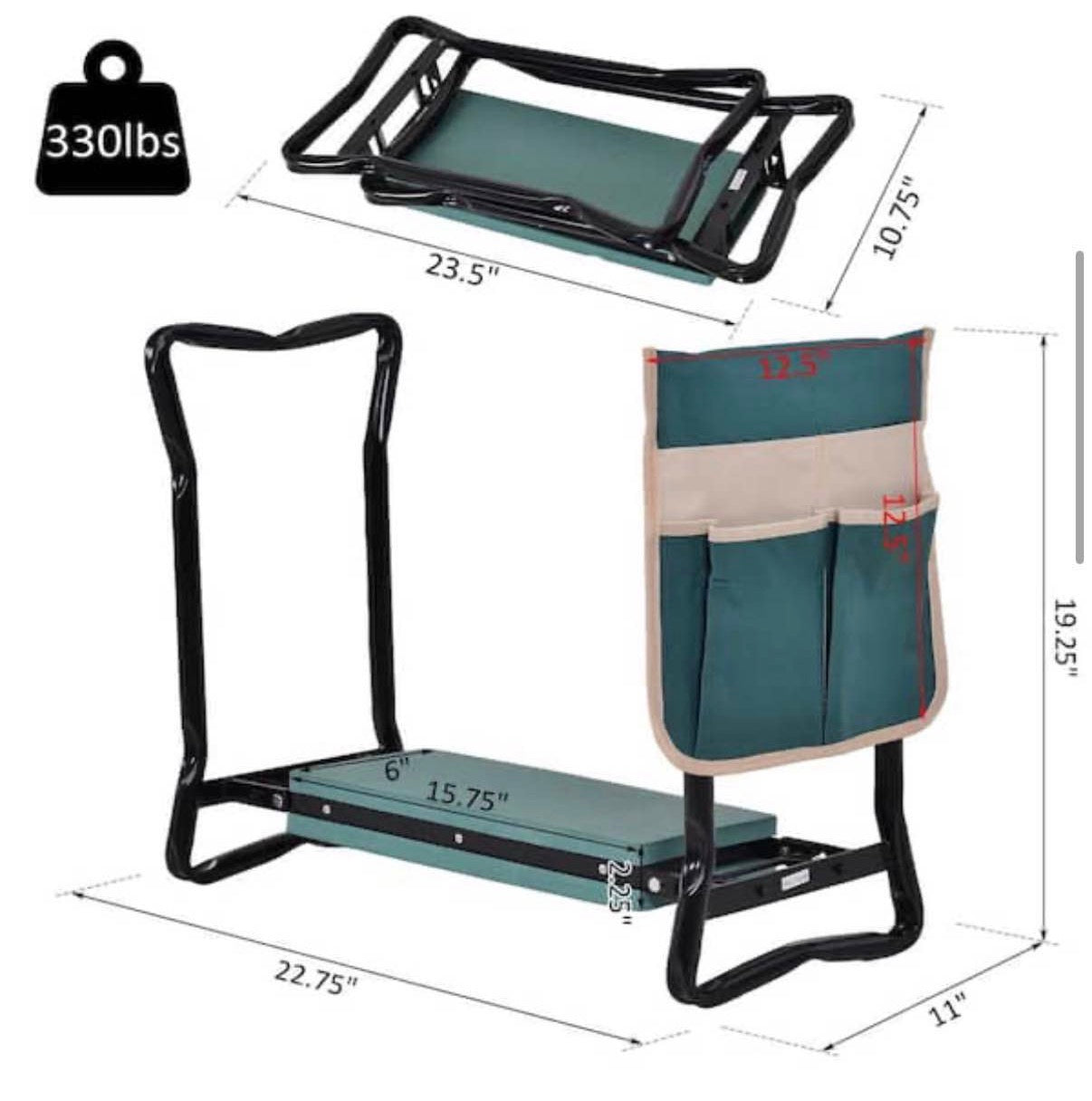 Garden Kneeler and Seat with Large Side Tool Pouch
