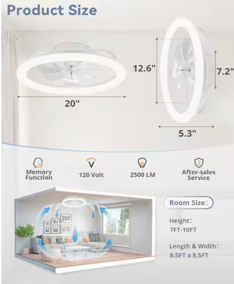 20 in. Smart Indoor White Low Profile Ceiling Fan