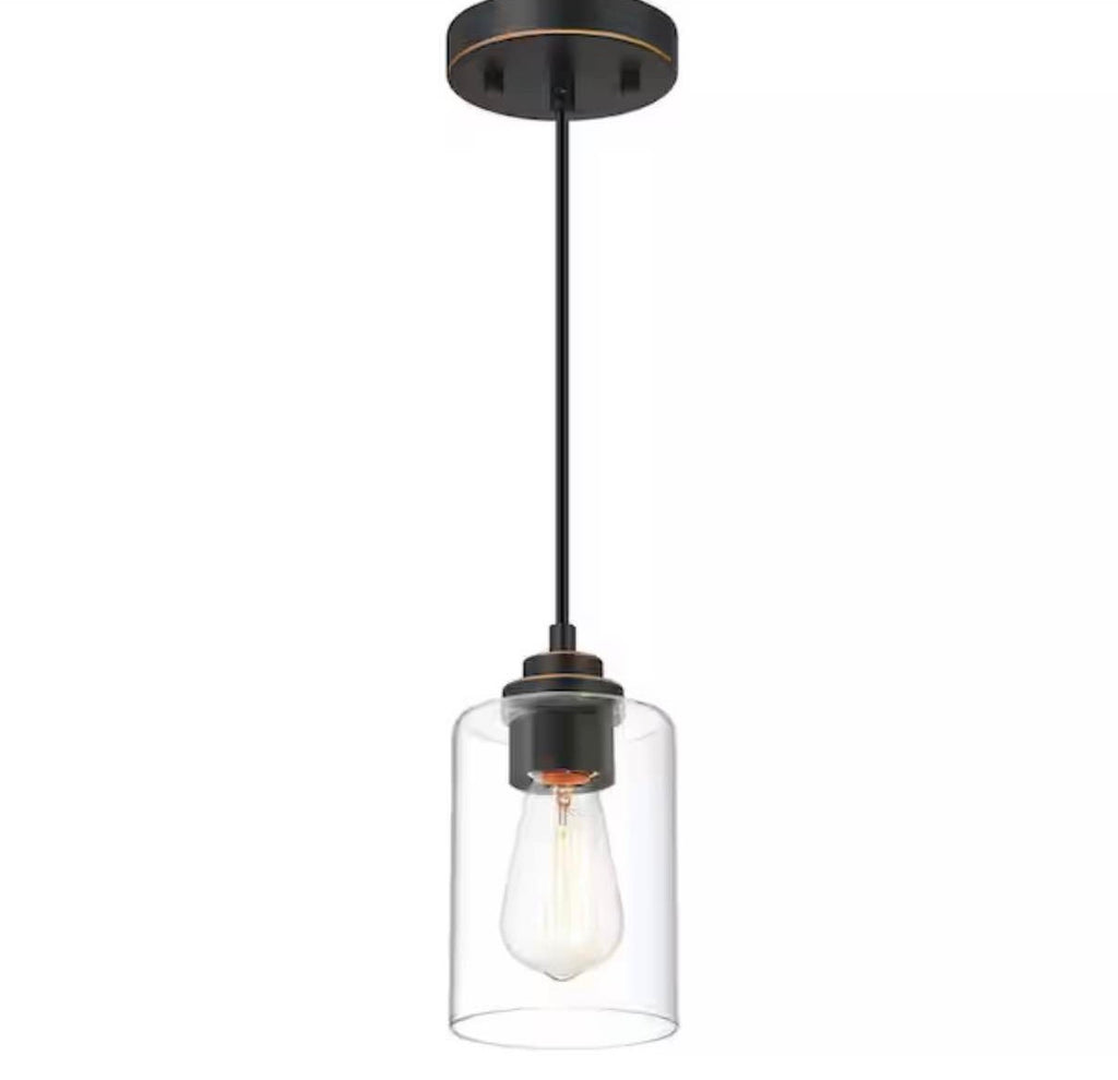1-Light Oil Rubbed Bronze Mini Pendant with Clear Glass Shade
