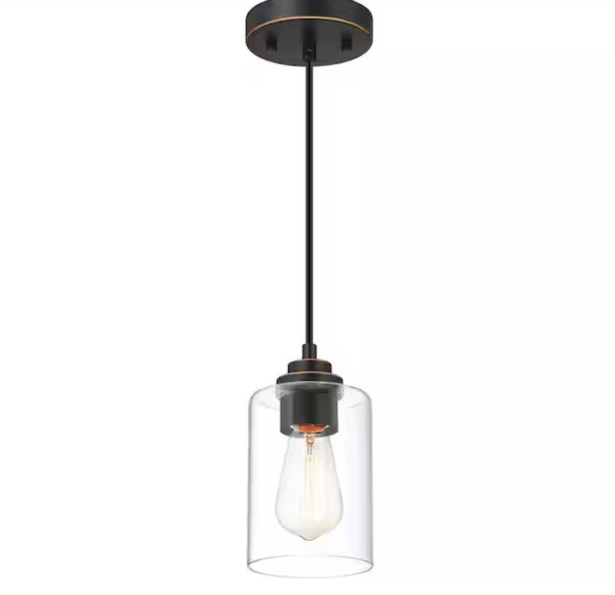 1-Light Oil Rubbed Bronze Mini Pendant with Clear Glass Shade