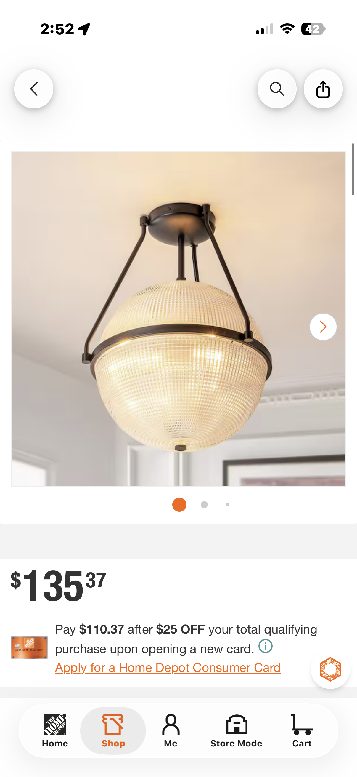 Modern Grid Textured Glass Globe Semi-Flush Mount Light