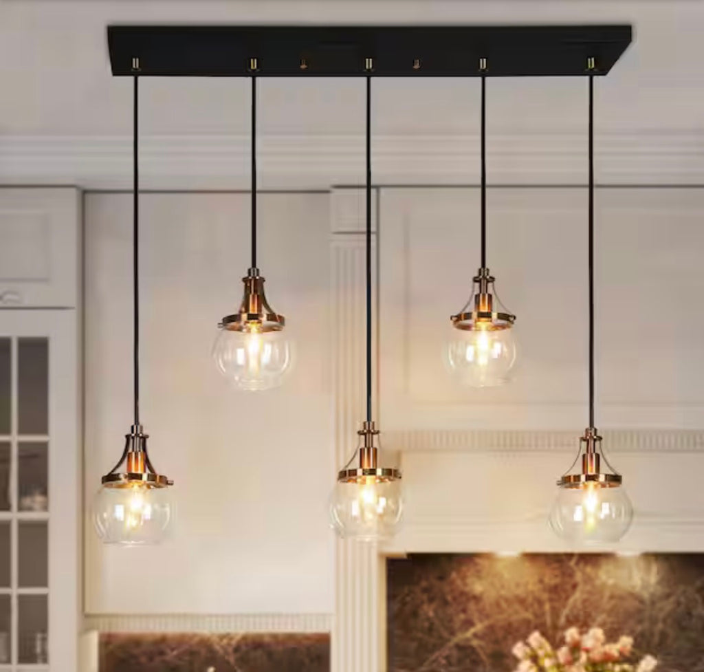 Orbline Transitional 5-Light Black and Brass Linear Chandelier