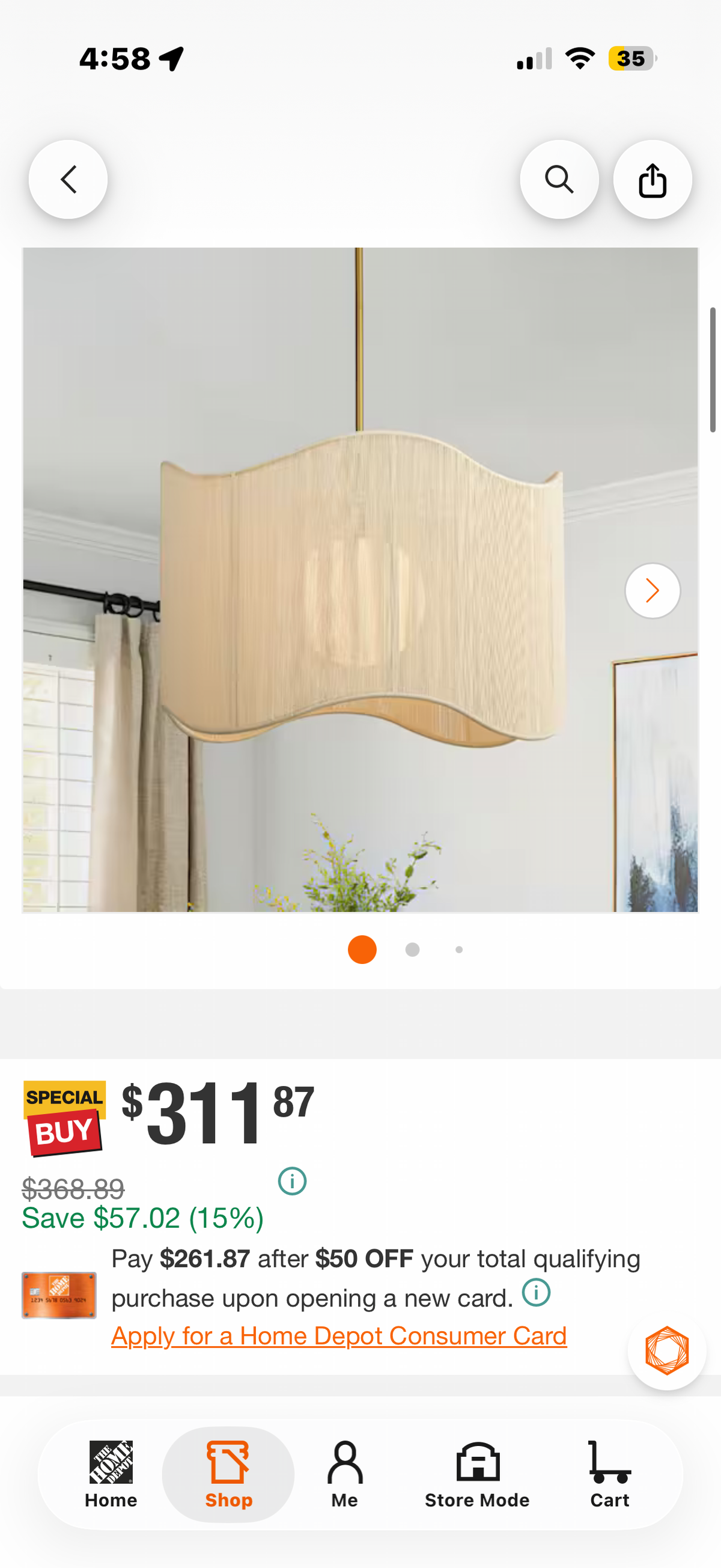 Haven 1-Light 23.6 in.W Brass Wavy Edge Fabric Drum Pendant Light
