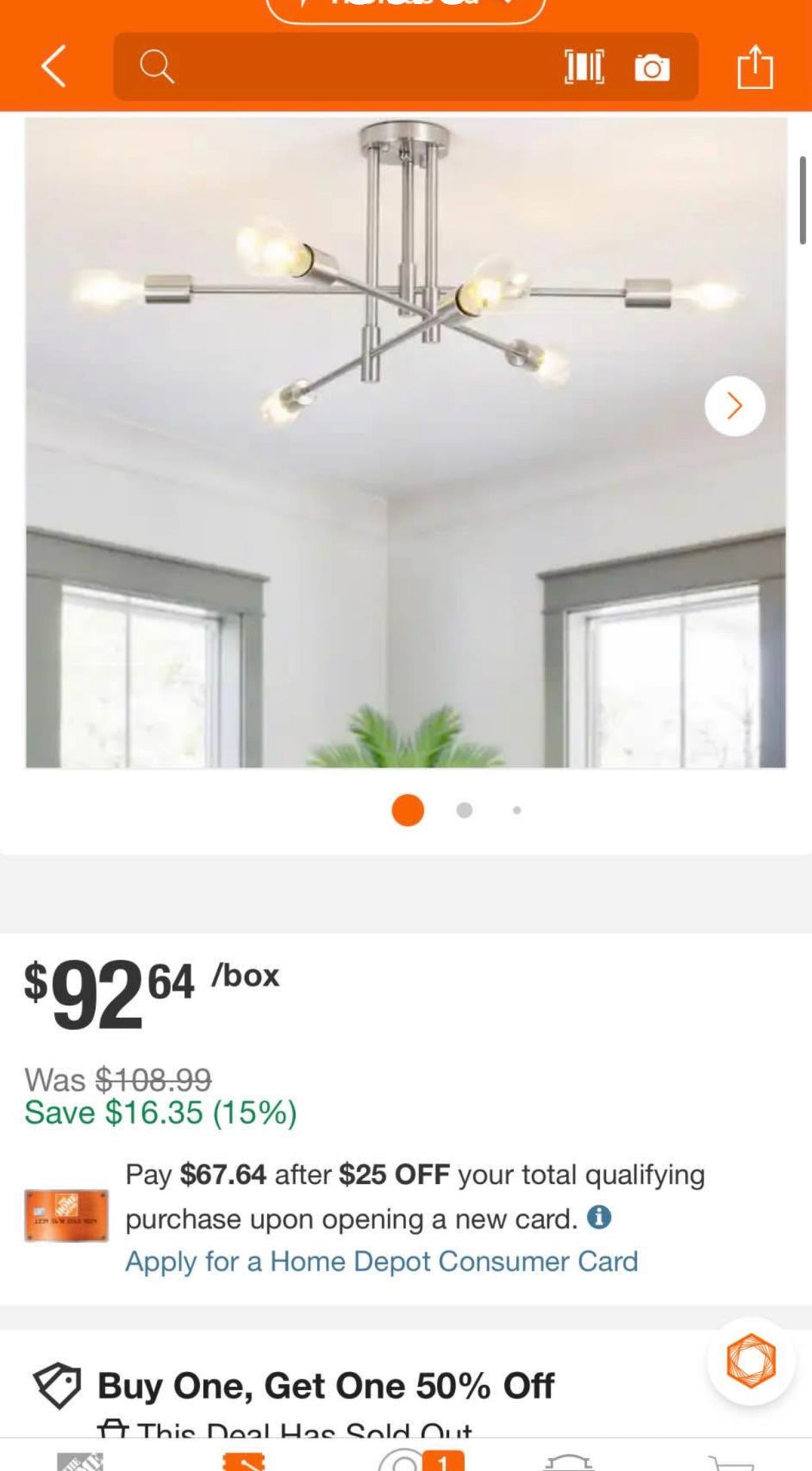 27.56 in. 6-Light Nickel Dimmable Sputnik Chandelier