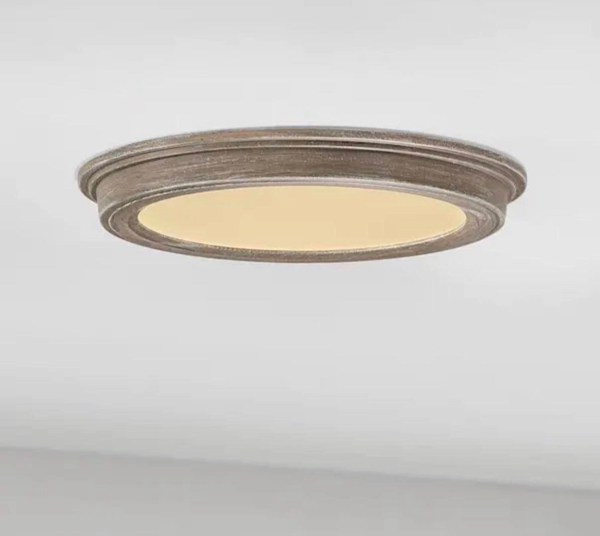 7 in. Gray Wood LED Round Flush Mount Ceiling Light (2-Pack)
