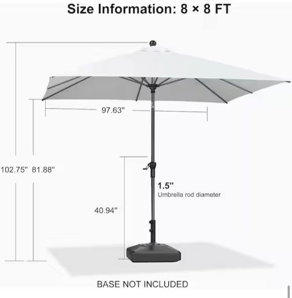 8 ft. Square Aluminum Crank and Tilt Outdoor Patio Market Umbrella