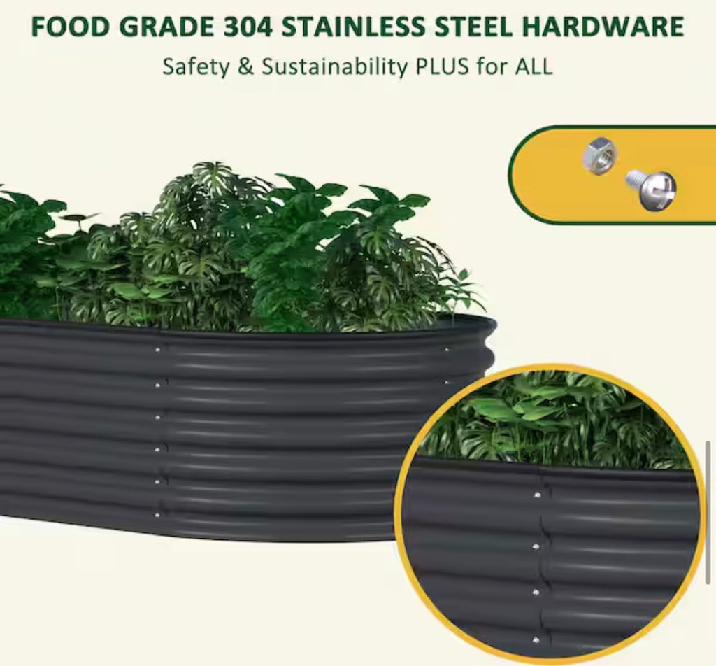 Dark Gray Galvanized Steel Raised Garden Bed
