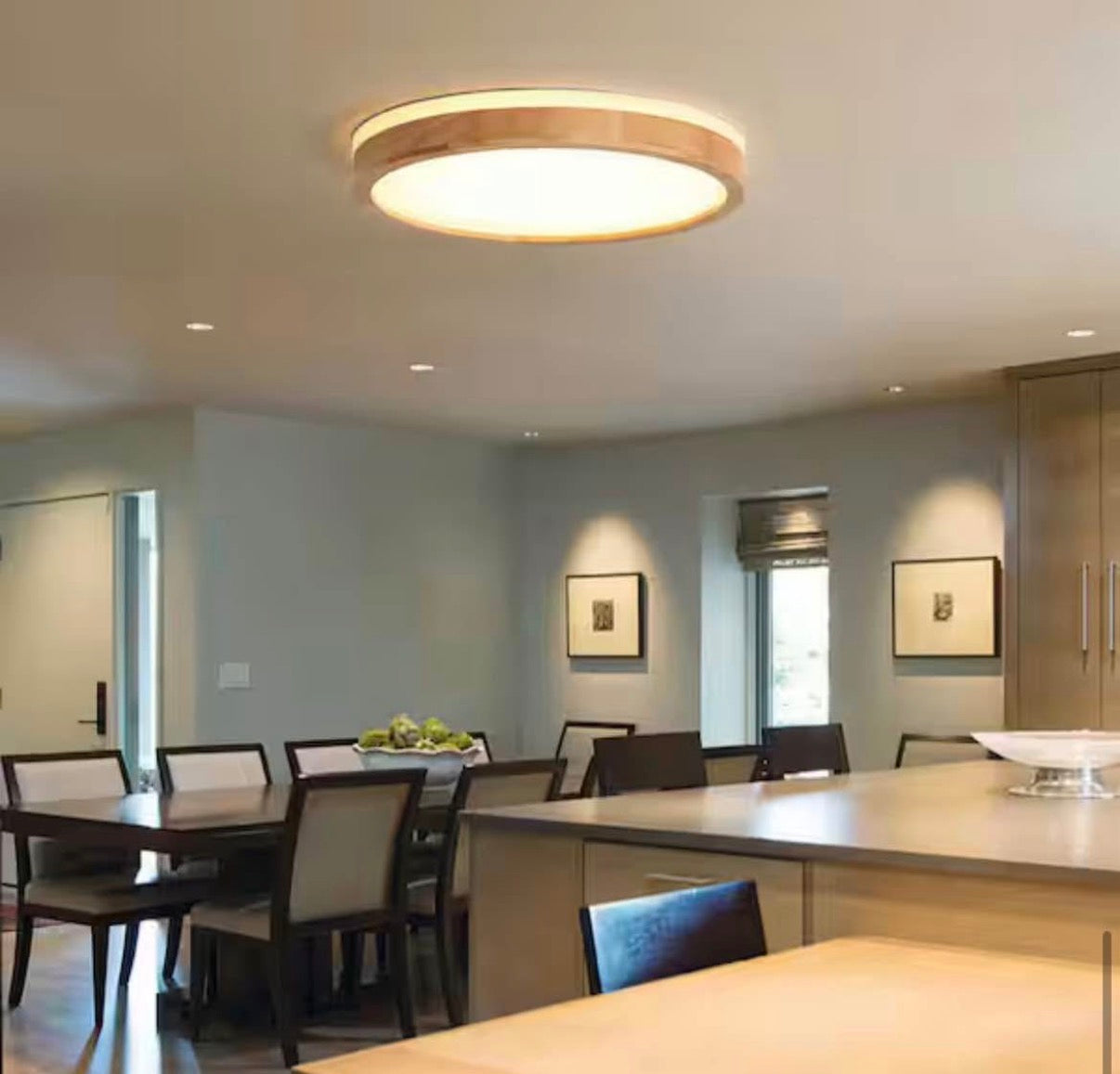 20 in Wood Round Ceiling Light