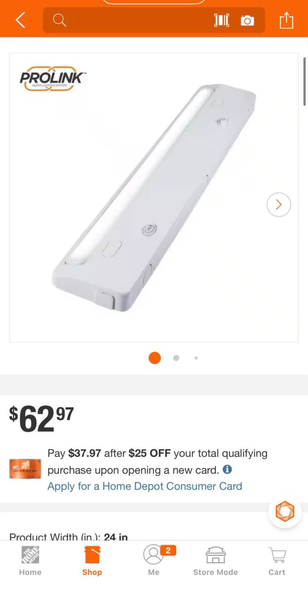 24 in. LED White Under Cabinet Light 3 Color Temperature