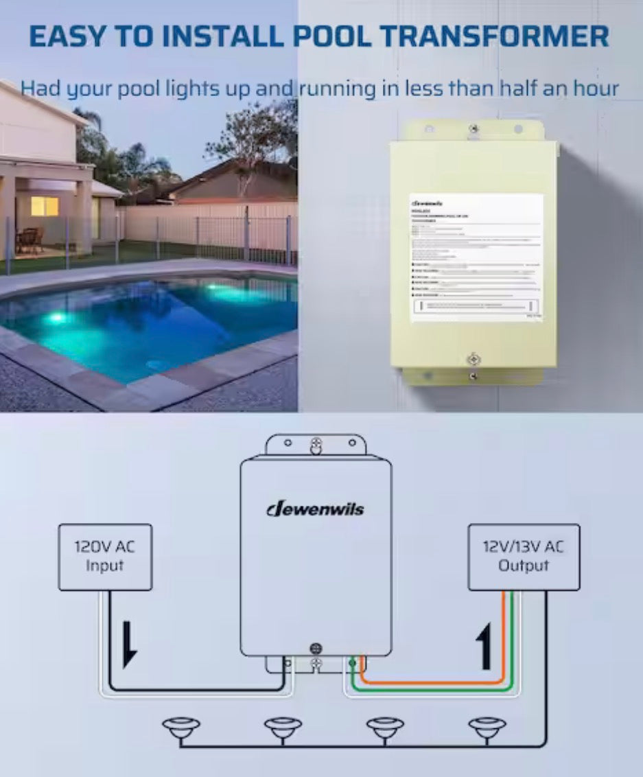 Multi-tap Low Voltage 300-Watt Metal Pool Light Transformer