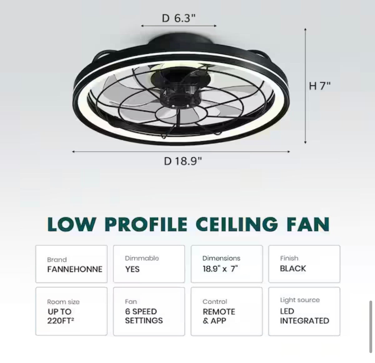 19 in. Modern Farmhouse Ceiling Fan with Light