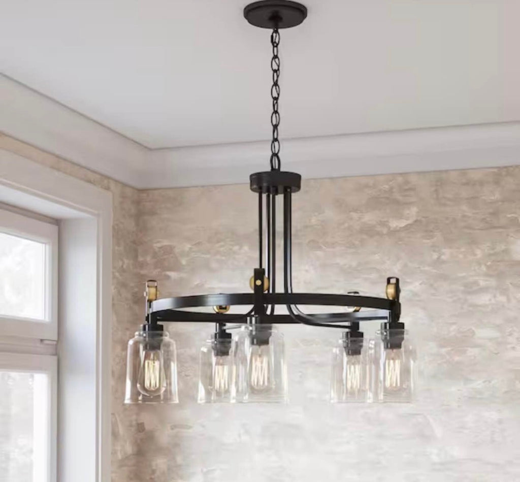 Knollwood 30 in. 5-Light Black Bronze with Brass Accents Chandelier