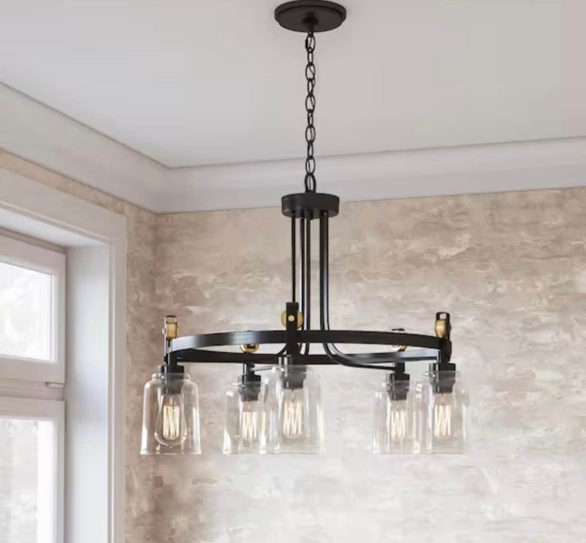 Knollwood 30 in. 5-Light Black Bronze with Brass Accents Chandelier