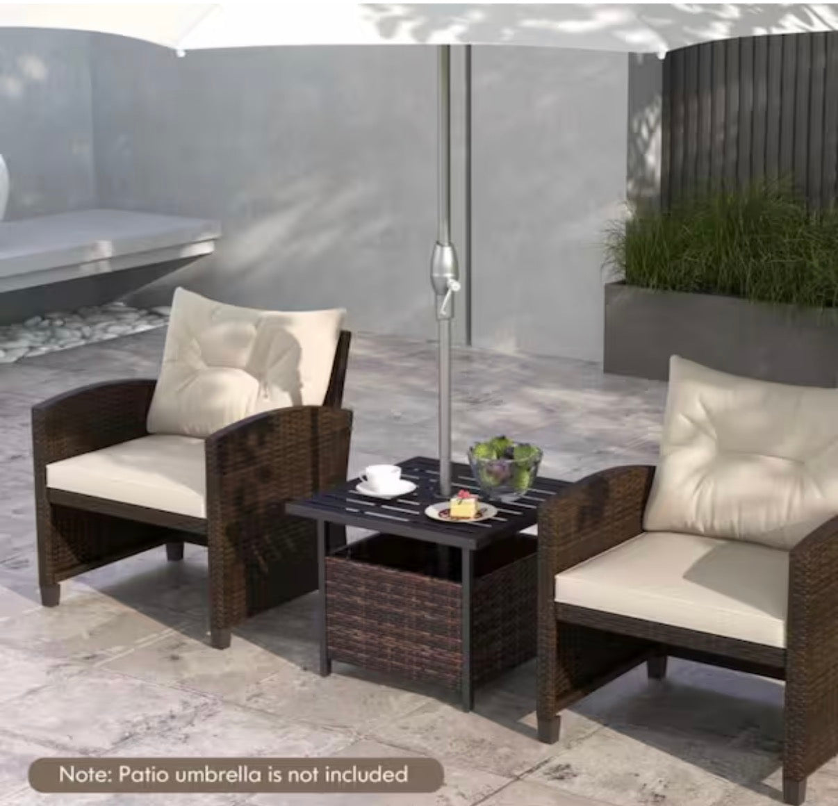Square Outdoor Side Table with Umbrella Hole and Sand Bags