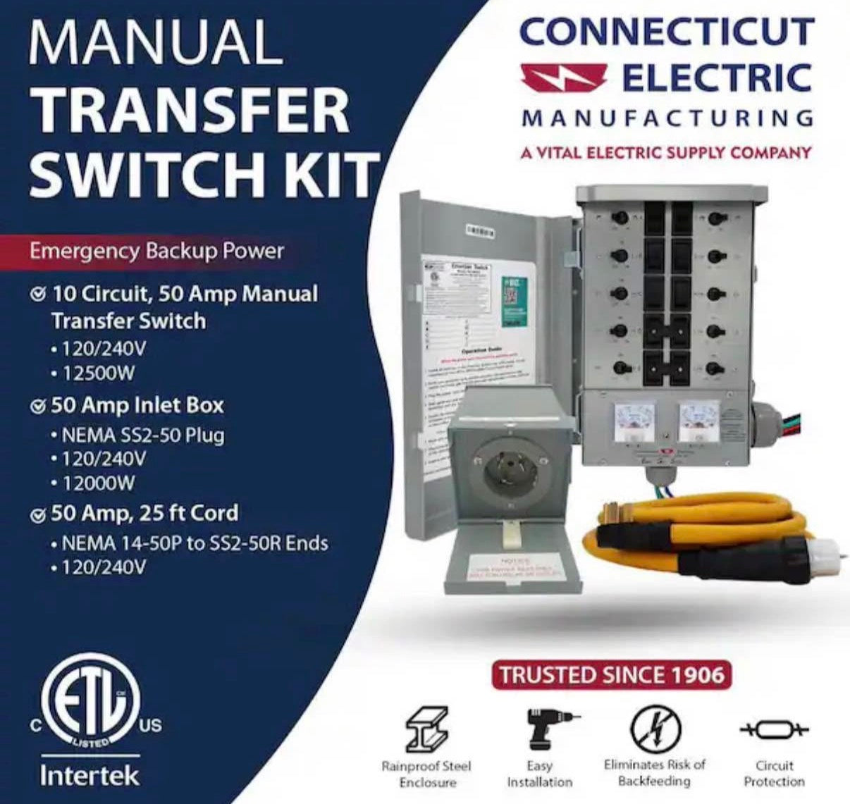 Emergen 50 Amp 10 Circuits G2 Manual Transfer Switch Kit