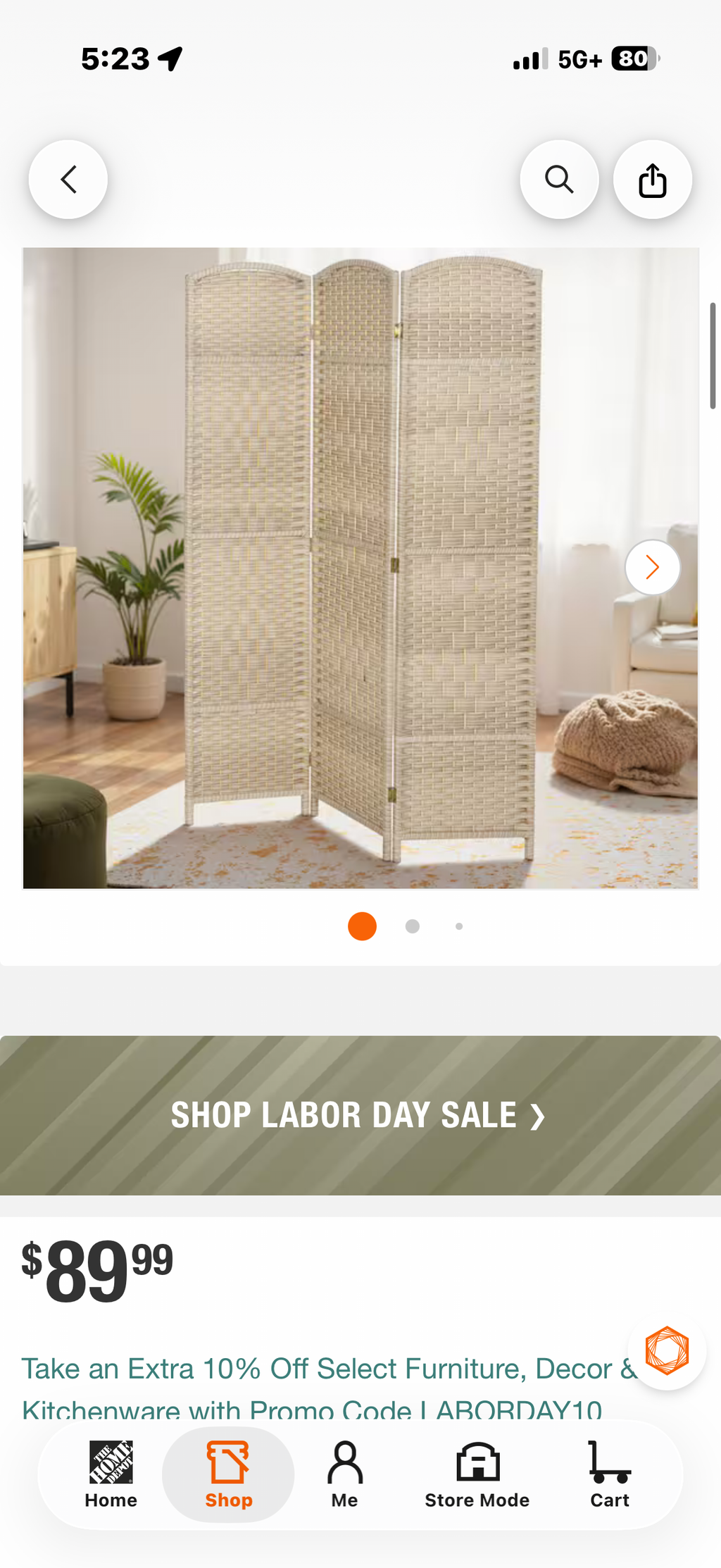 Hand-Woven Wall Partition 3-Panel Room Divider