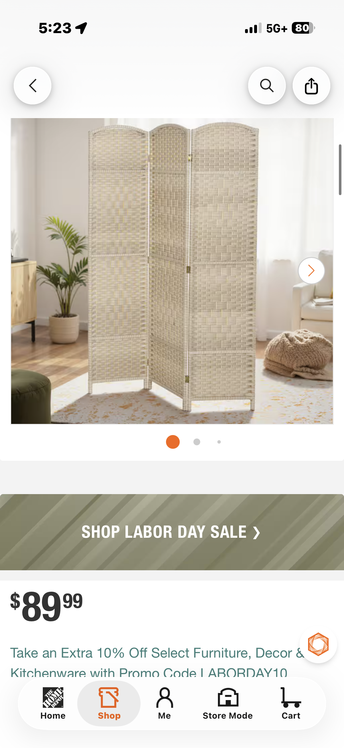 Hand-Woven Wall Partition 3-Panel Room Divider