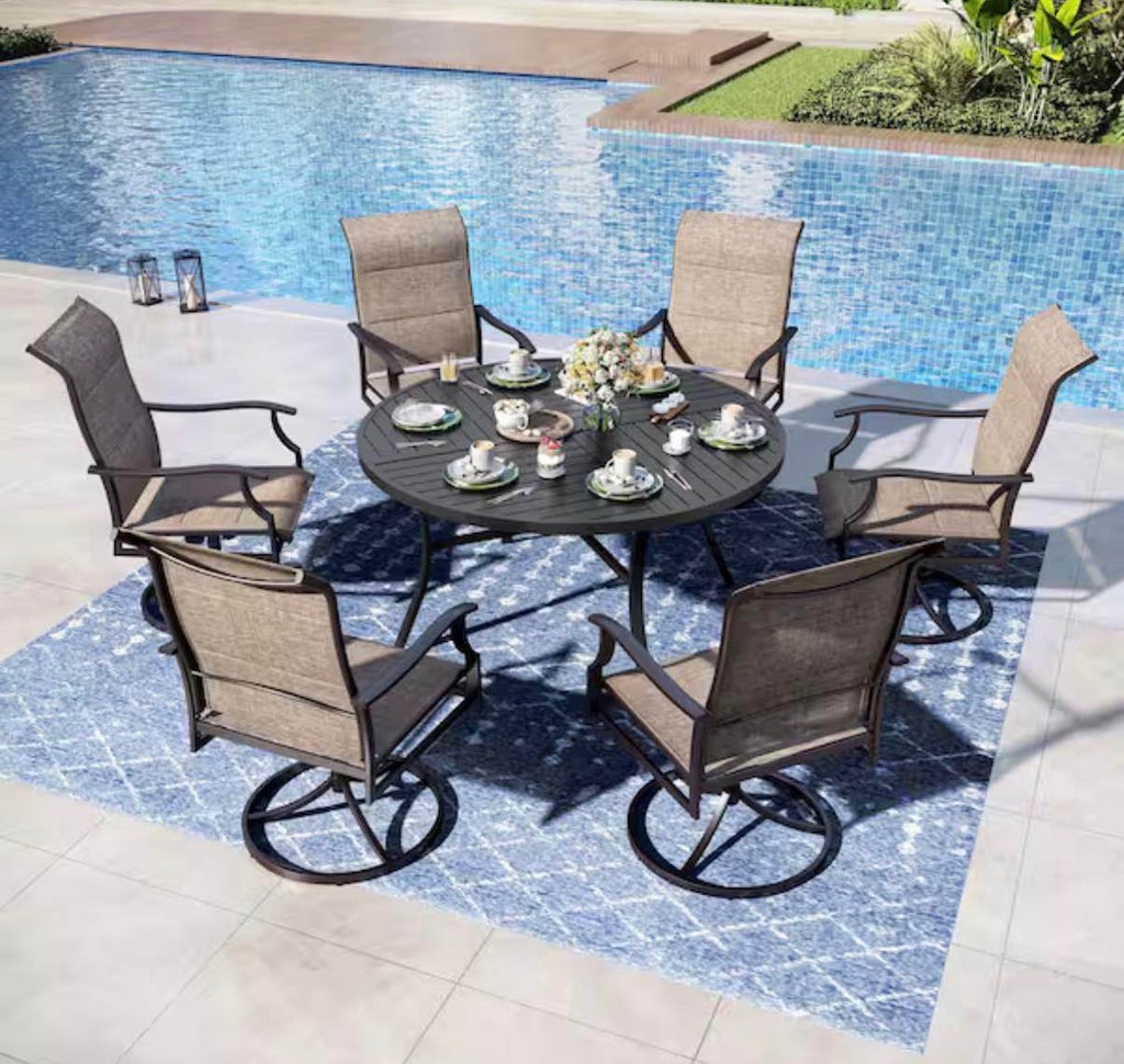 7-Piece Outdoor Patio Dining Set with Swivel Chairs