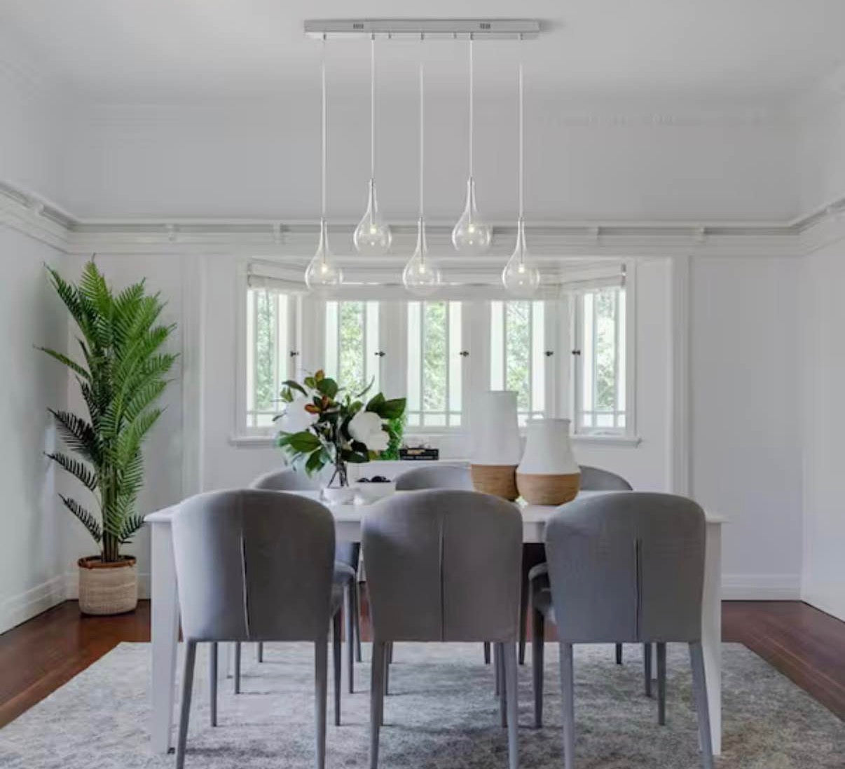 5 Light Silver Chandelier Ceiling Lighting With Clear Glass Shade