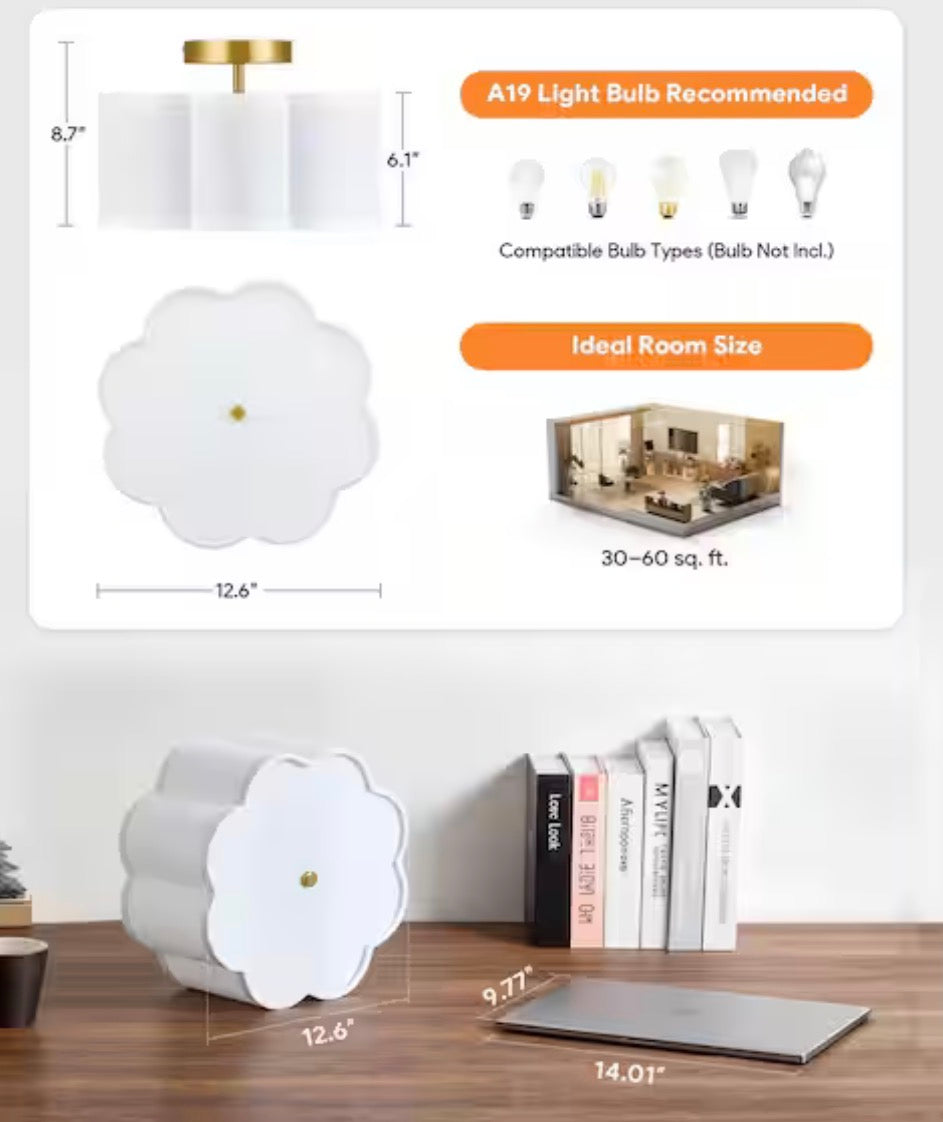 White LED Semi-Flush Mount Ceiling Light Fixture