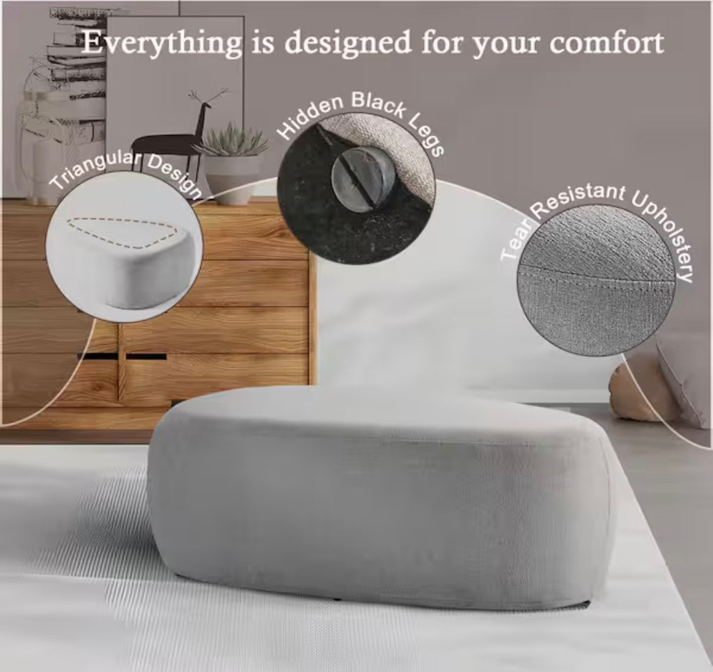 44 in. Modern Pebble-Shaped Gray Upholstered Ottoman