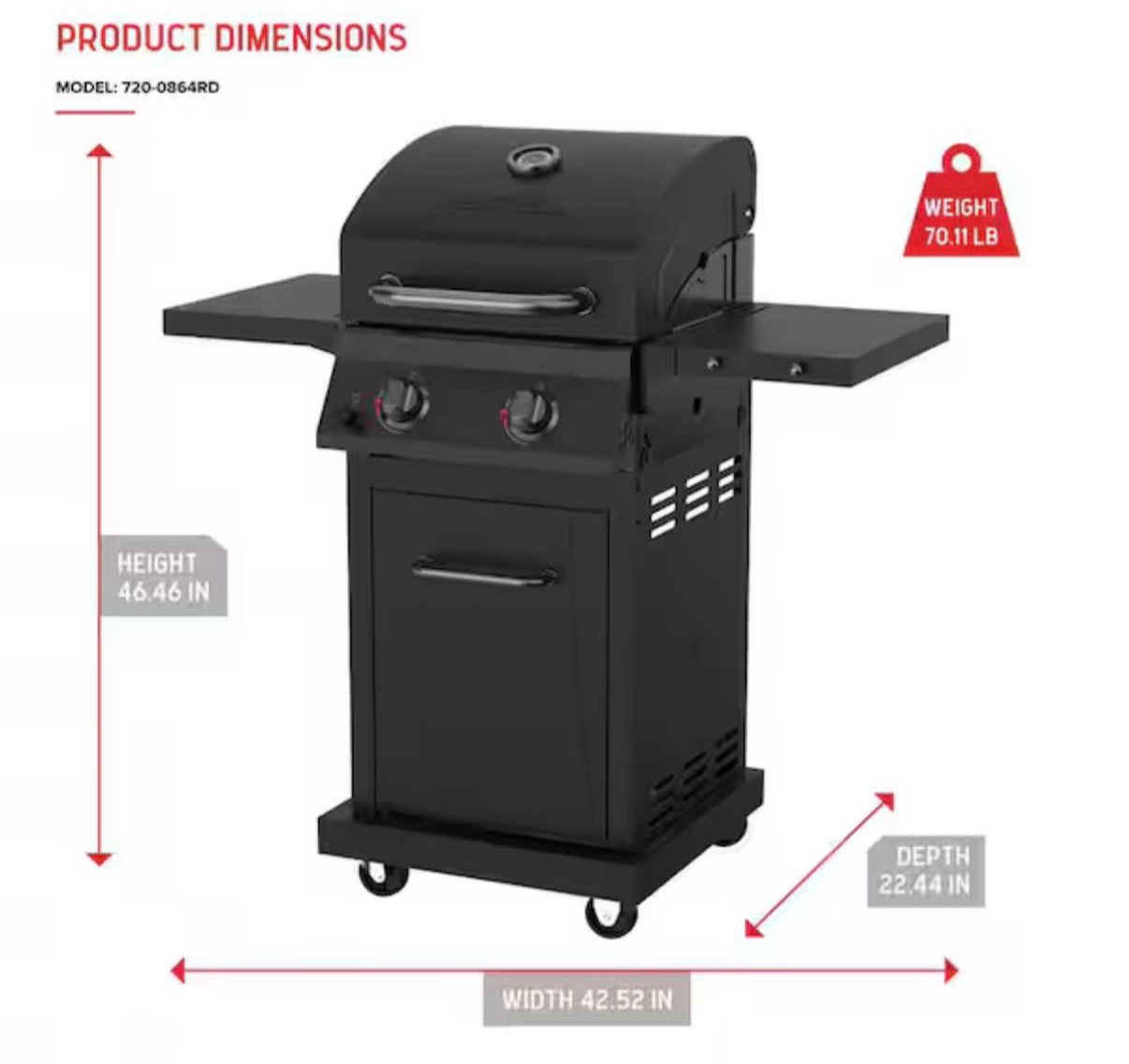 2 Burner Propane Gas Grill with Folding Side Shelves ( minor damage)