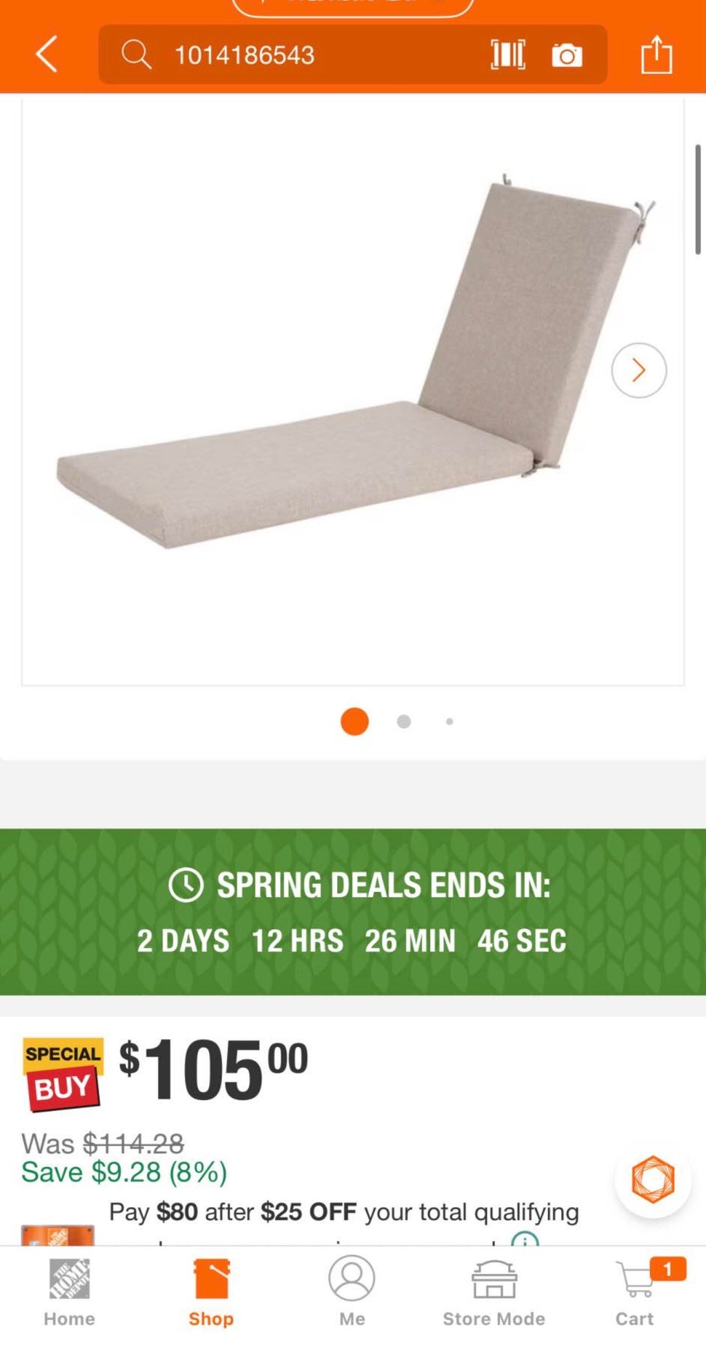 Noah 75 in. x 23 in. Patio 1-Piece Outdoor Chaise Lounge Cushion