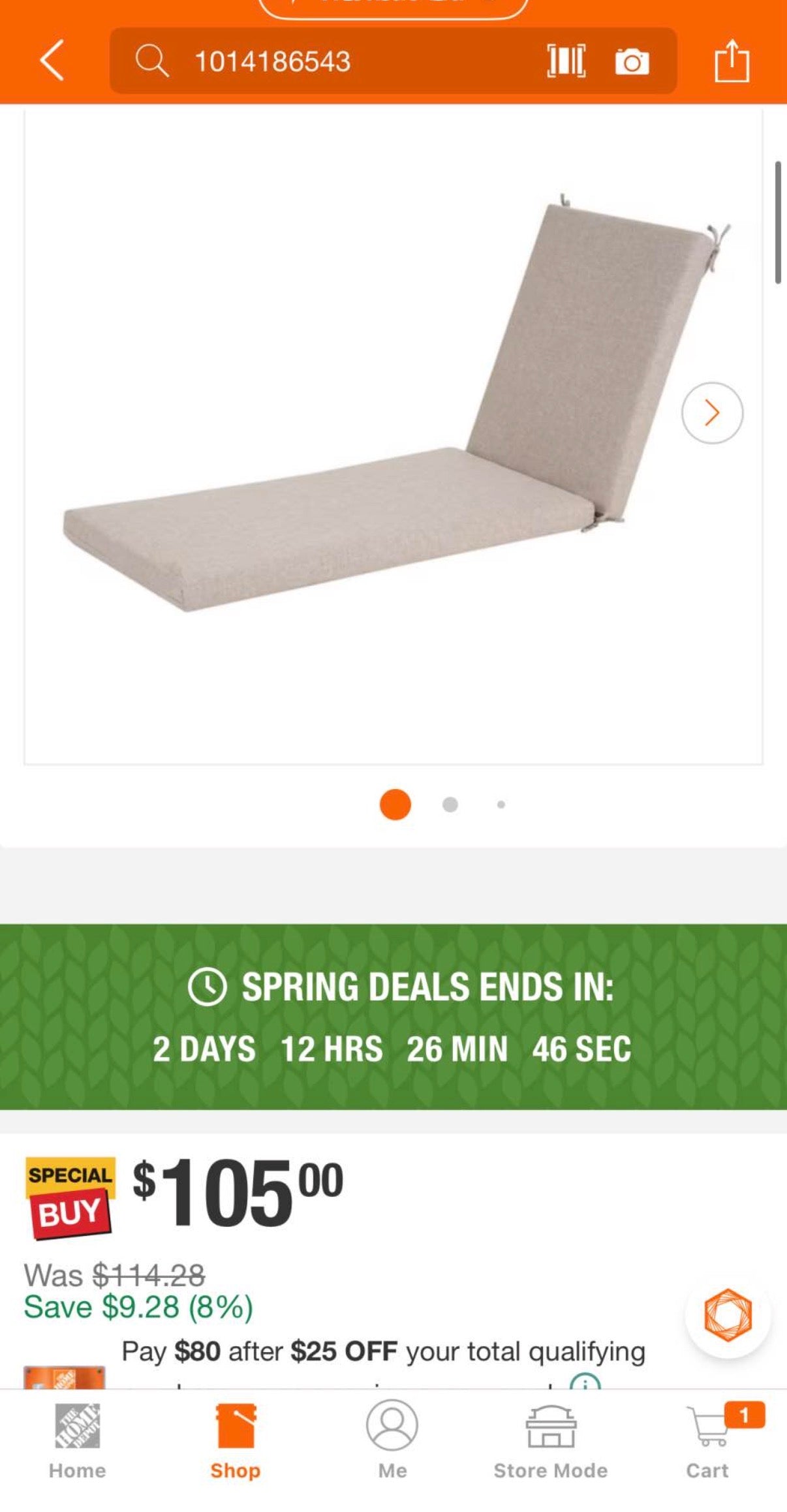 Noah 75 in. x 23 in. Patio 1-Piece Outdoor Chaise Lounge Cushion