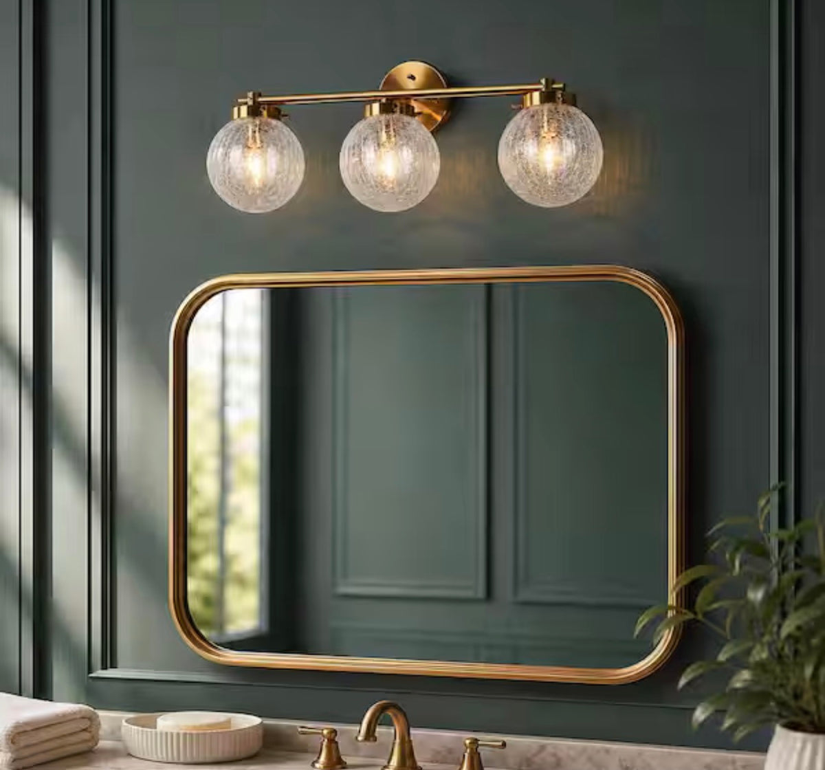 Lunary Modern 3-Light Plated Brass Bathroom Vanity Light