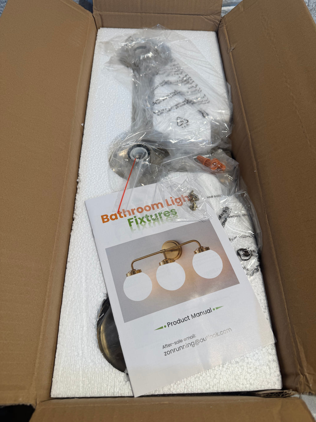 3-Light Gold Bathroom Vanity Light with Opal Glass Shades