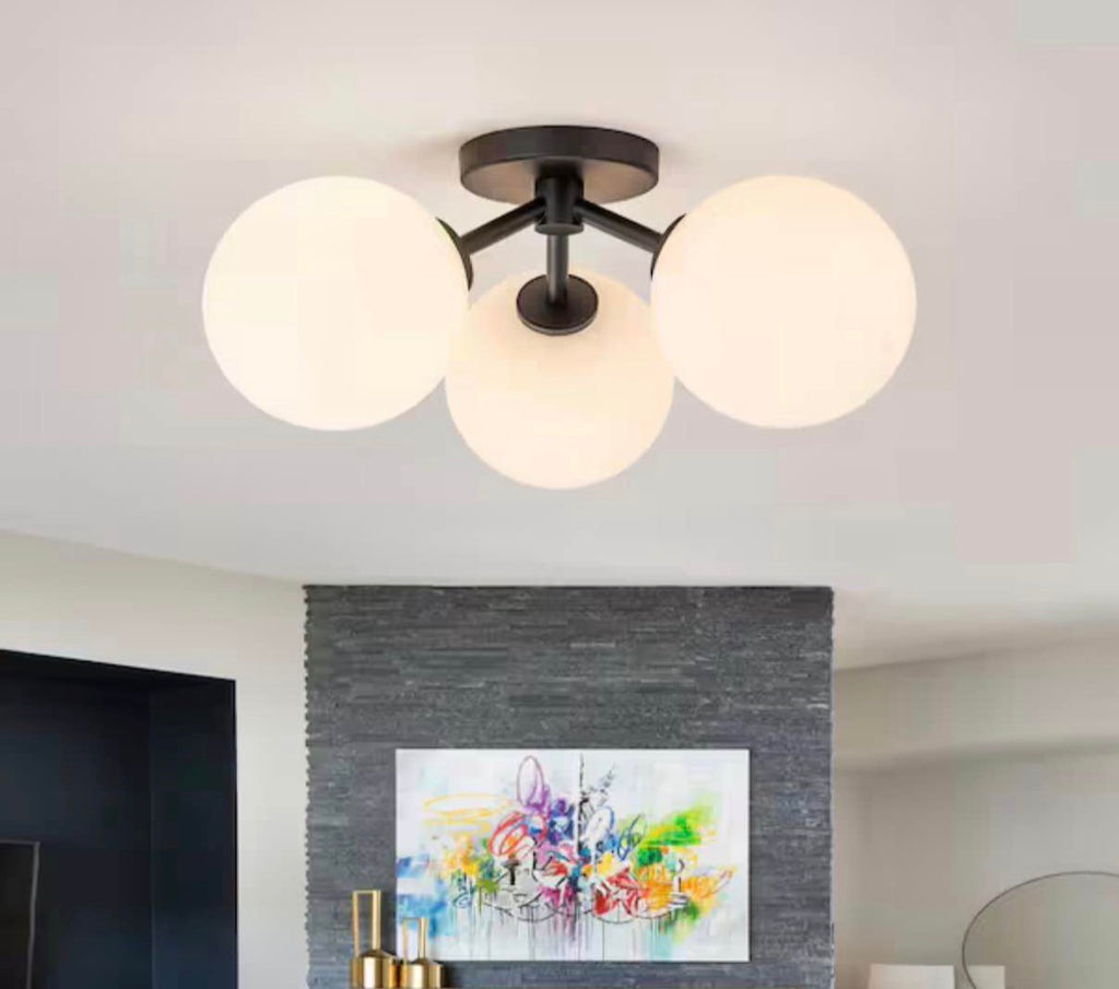 3-Light Black Sputnik Semi Flush Mount Ceiling Light