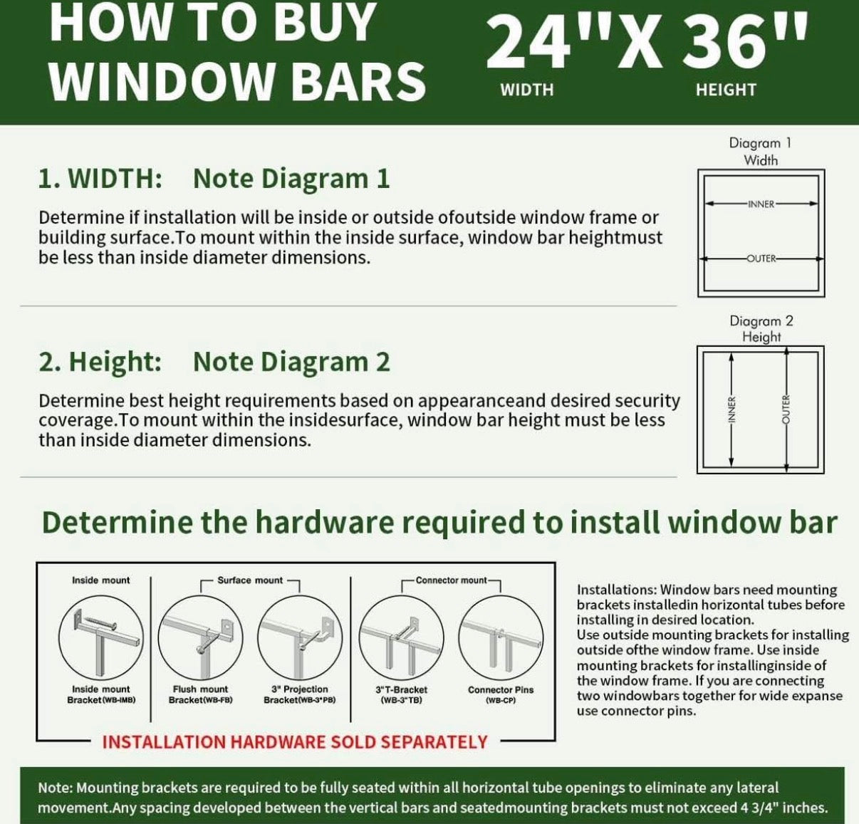 2 pack Window Security Bars Guards