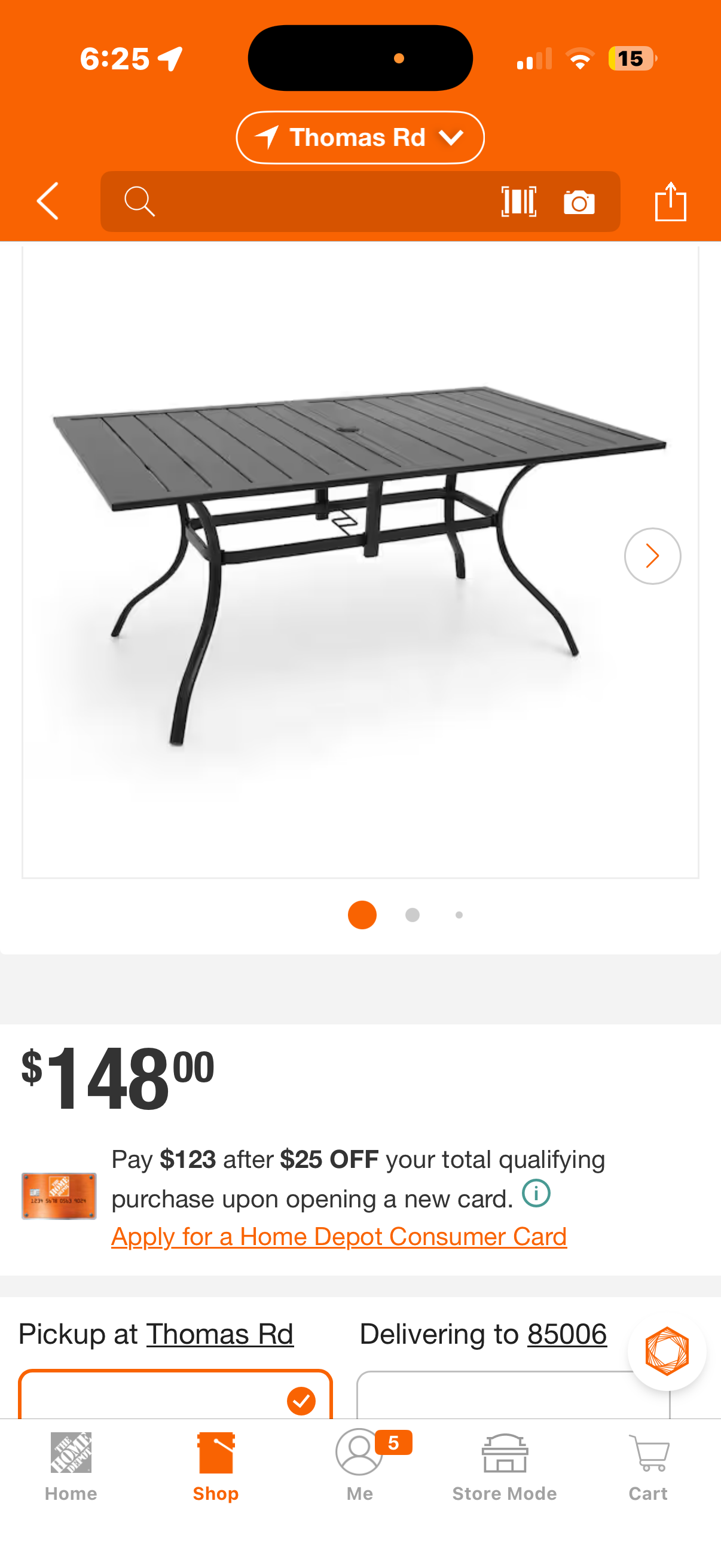 Black Metal Outdoor Dining Table with Umbrella Hole ( used)