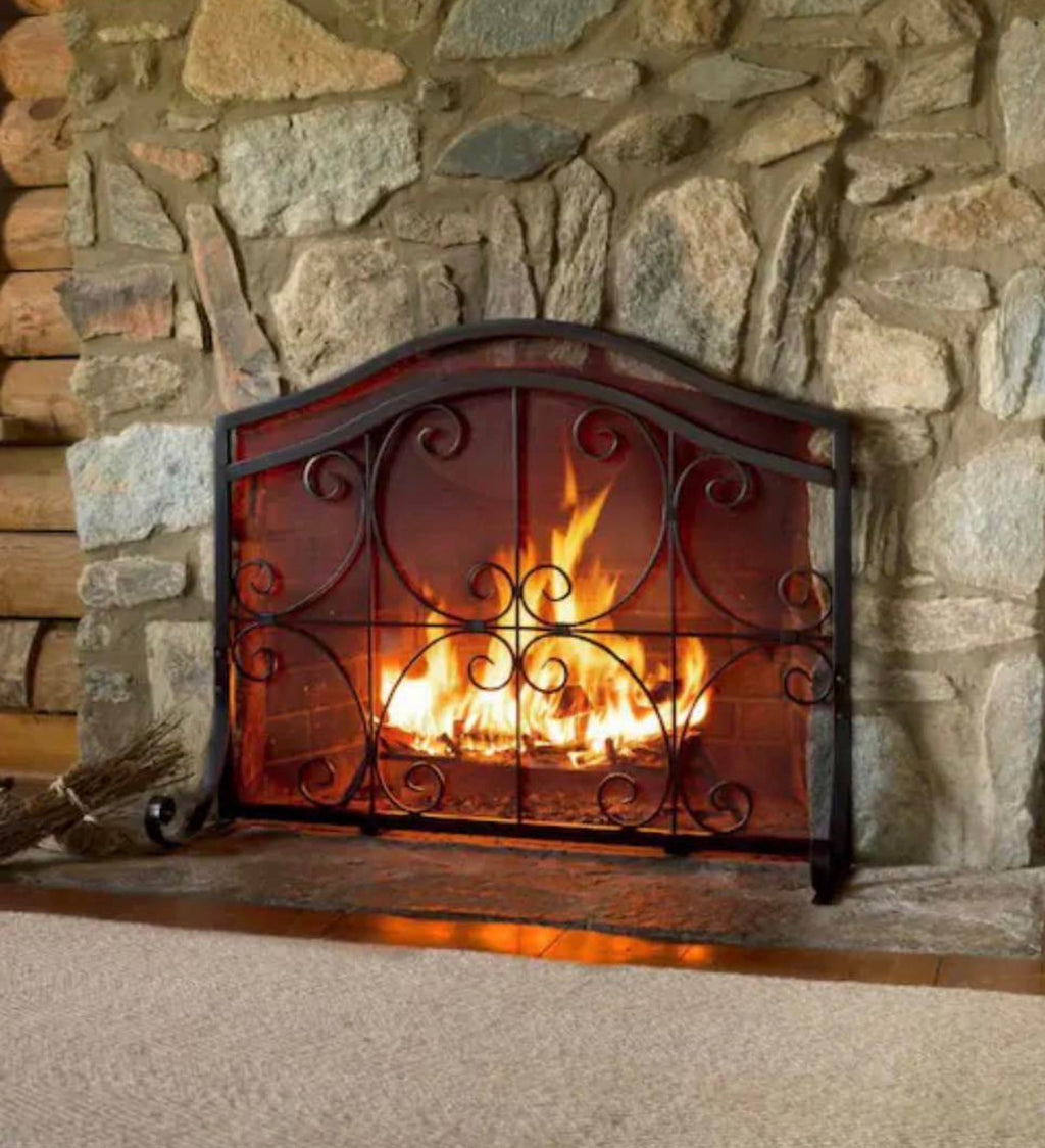 47 in  Crested Wrought Iron and Steel 1-Panel Fire Scree