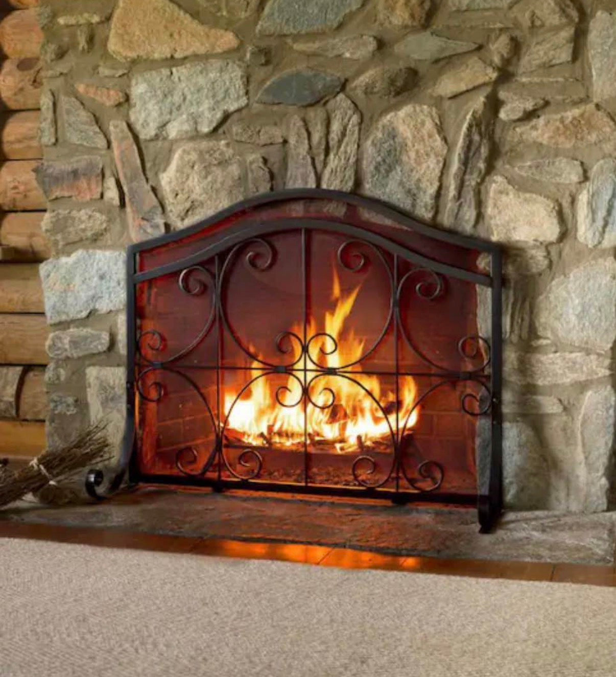 47 in  Crested Wrought Iron and Steel 1-Panel Fire Scree